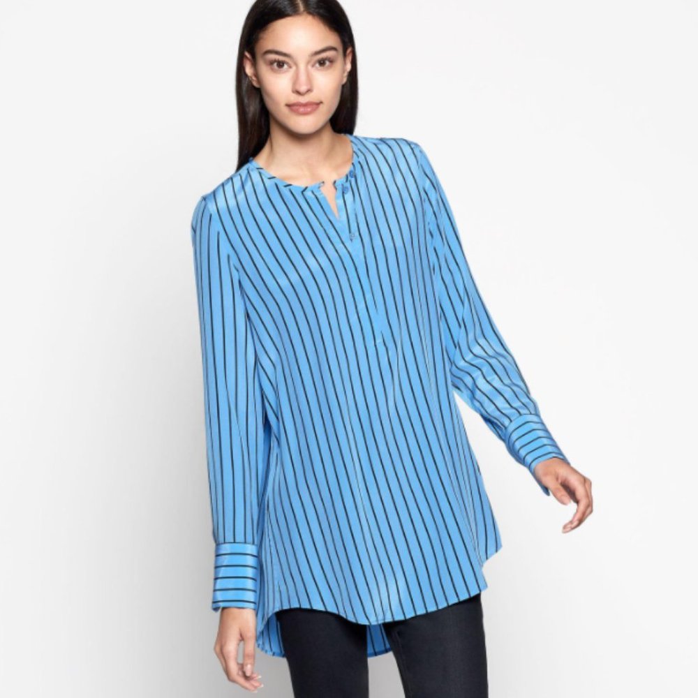 Equipment XS 100% Silk Blue Striped Blouse